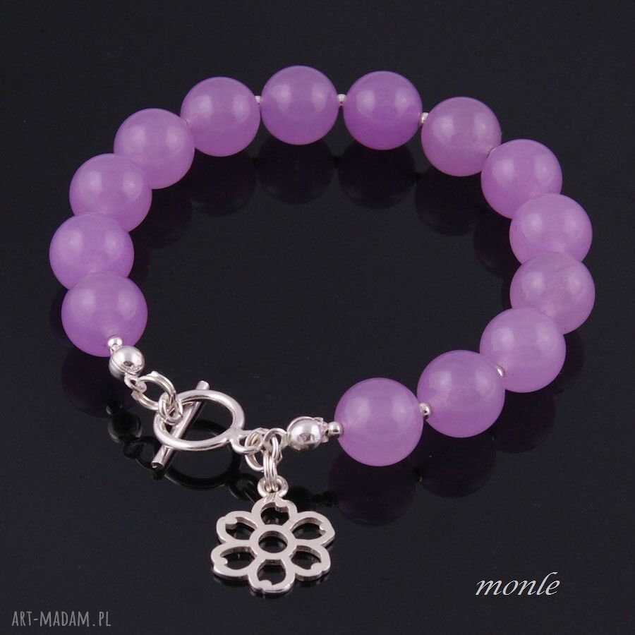 Liliowa bransoletka jadeitu lato pastelowa jadeit srebro piękna