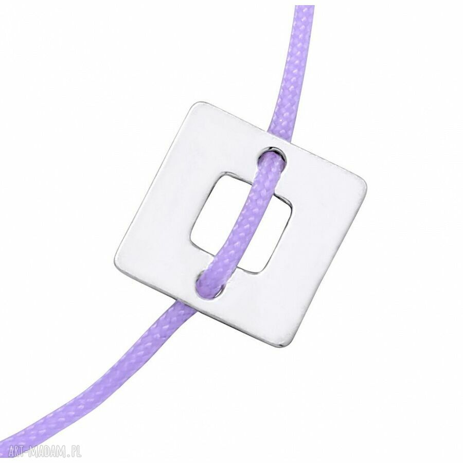 bransoletki: liliowa sznurkowa bransoletka ze srebrnym kwadracikiem Ręczne wykonanie