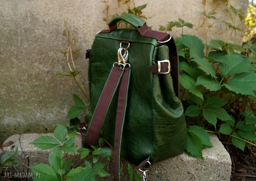Lilith Chimera - plecak/torba 2w1 w zielonej skórze pull up i zamszu