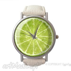 limonka - skórzany zegarek z dużą tarczą - srebrne zegarki