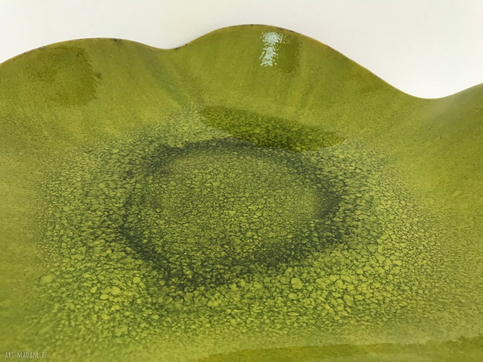 Limonkowa artystyczna misa ceramiczna z koronkowym wzorem