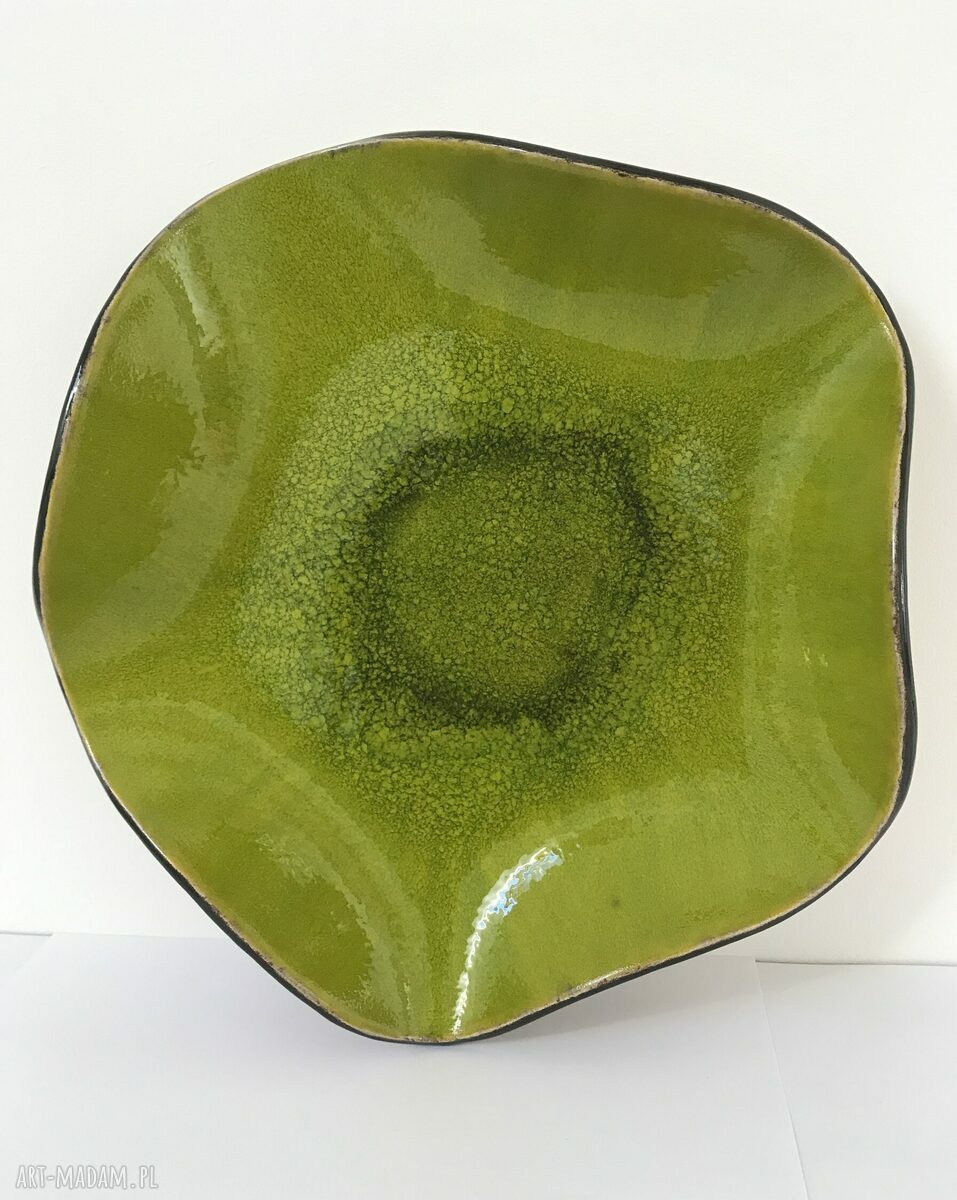 Limonkowa artystyczna misa ceramiczna z koronkowym wzorem