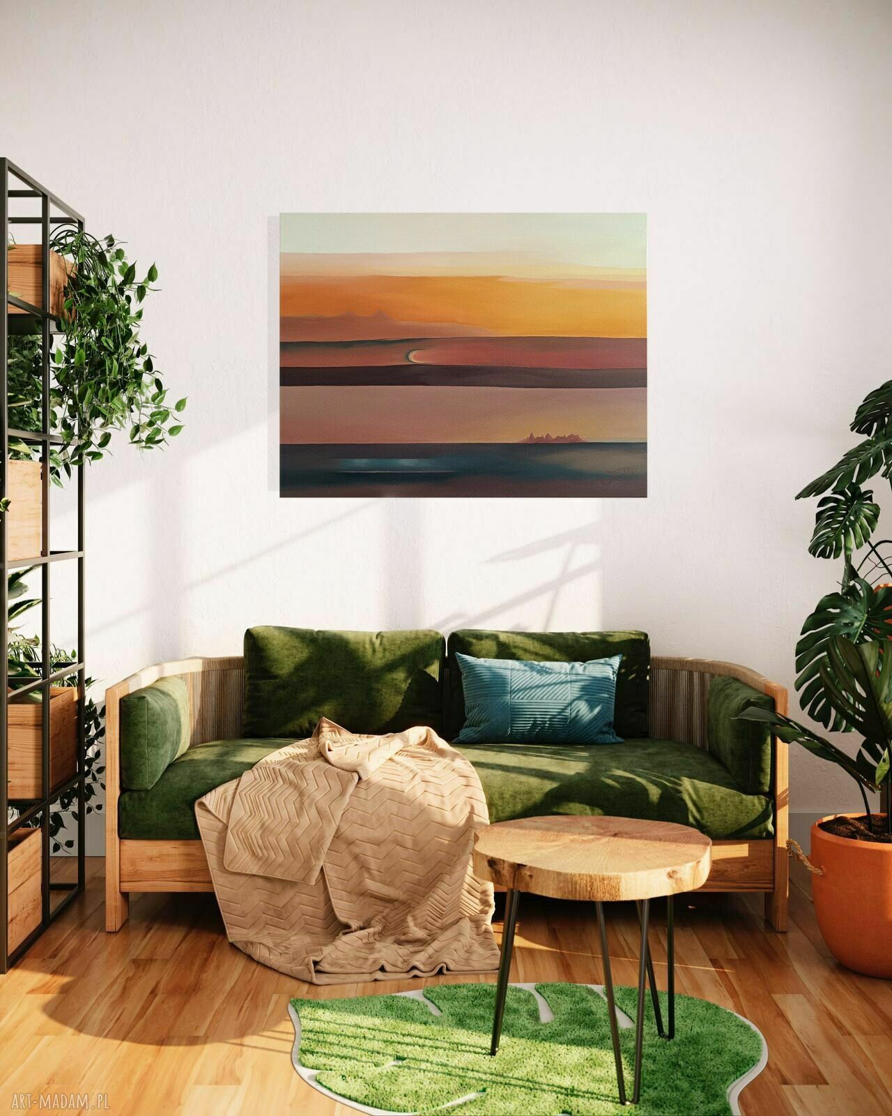 Linie przestrzeni - obraz olejny 100x75 cm (ciepła abstrakcja w poziomie)
