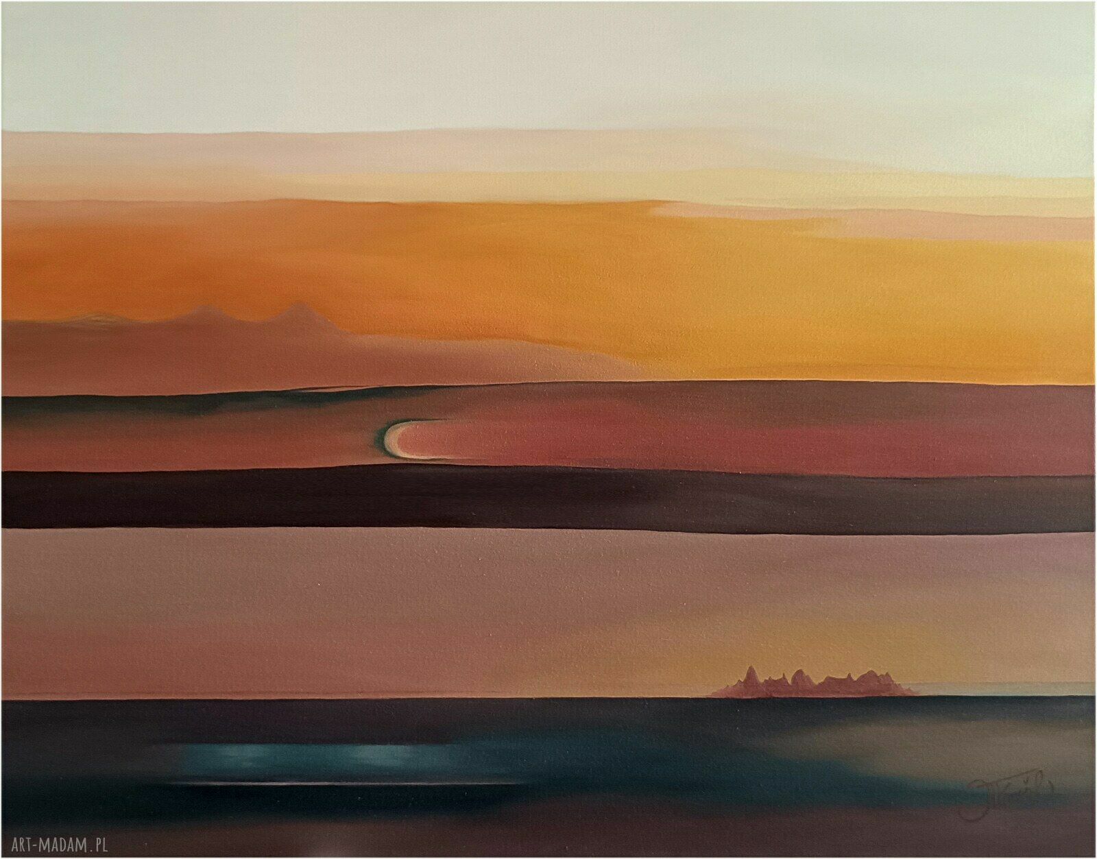 Linie przestrzeni - obraz olejny 100x75 cm ciepła abstrakcja w poziomie