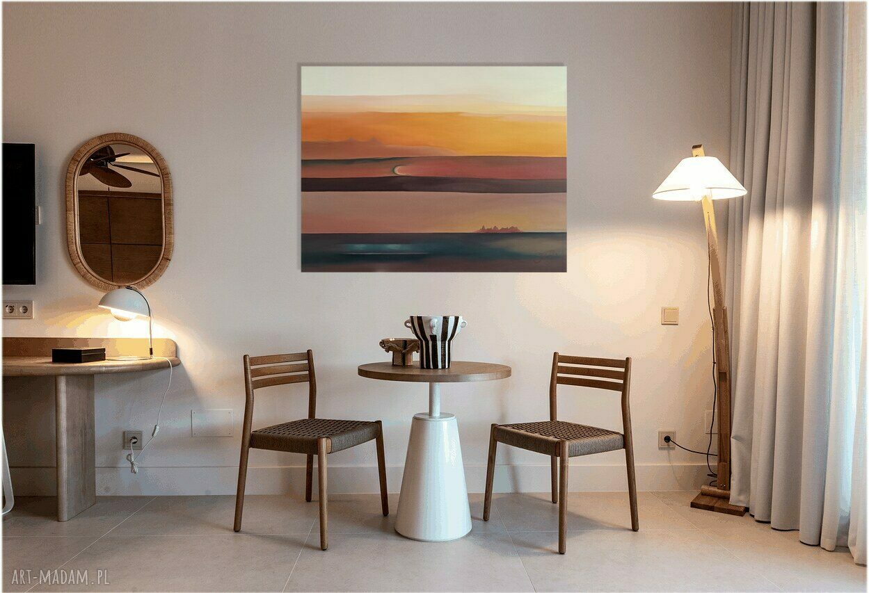 Linie przestrzeni - obraz olejny 100x75 cm (ciepła abstrakcja w poziomie)