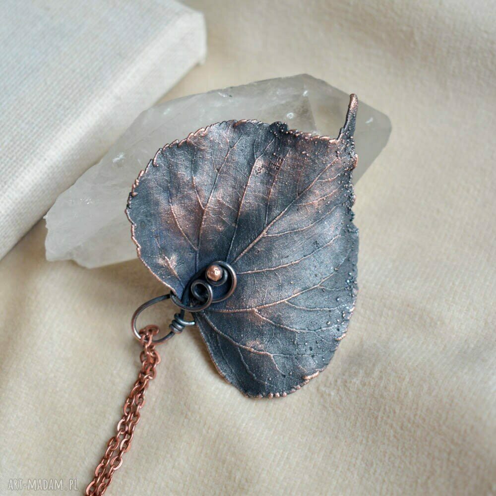 Lipa - naszyjnik z liściem pokrytym miedzią (handmade)