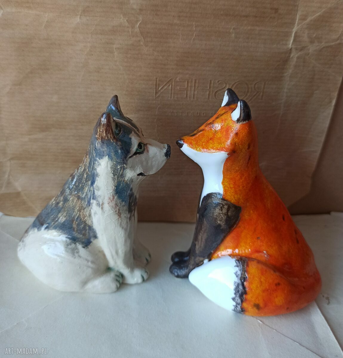 Lis i Alaskan Malamute - ceramika handmade jako ozdoba do Twojego wnętrza i lasów w słoikach