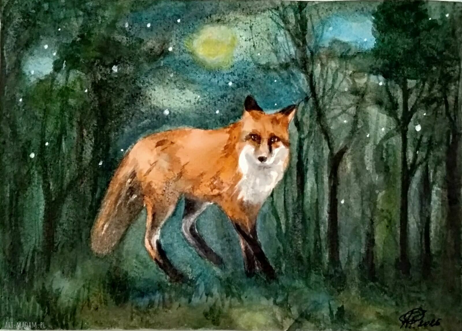 Lis - baśniowa ilustracja akwarelowa na papierze