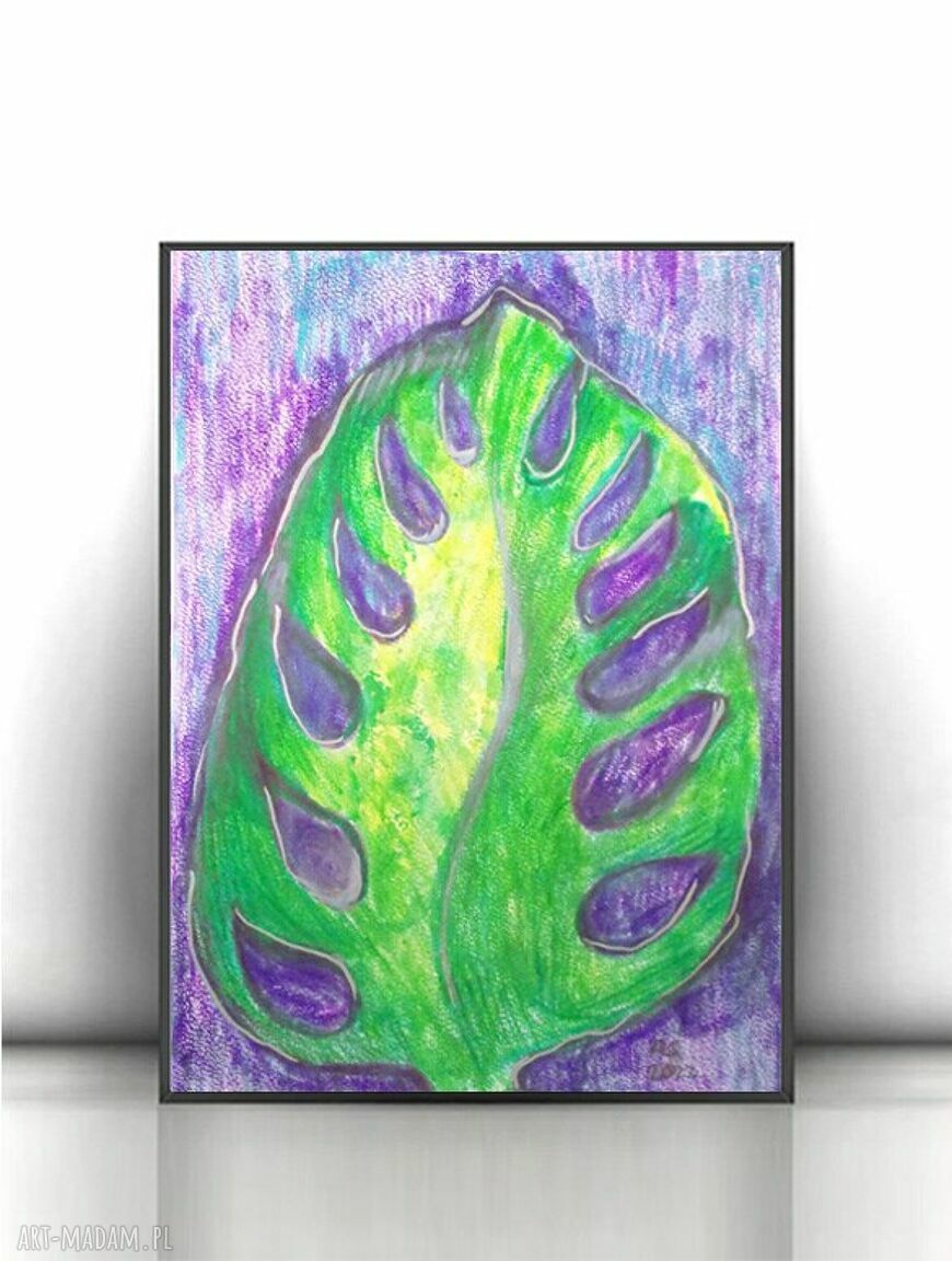 Boho grafika liść Monstera - rysunek A4 21x30 cm (bez ramki)