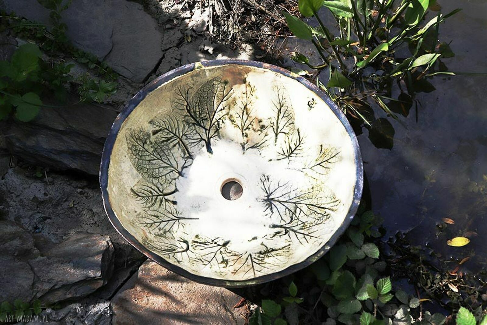 Umywalka „Liść Łopianu” 31 cm - ceramika z odbitymi liśćmi