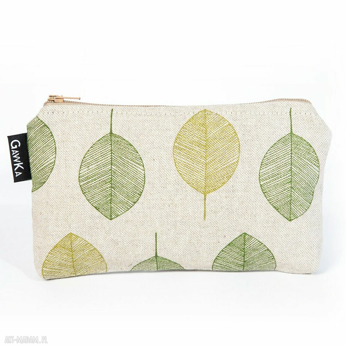 Liściasta kosmetyczka - beżowe etui w listki handmade