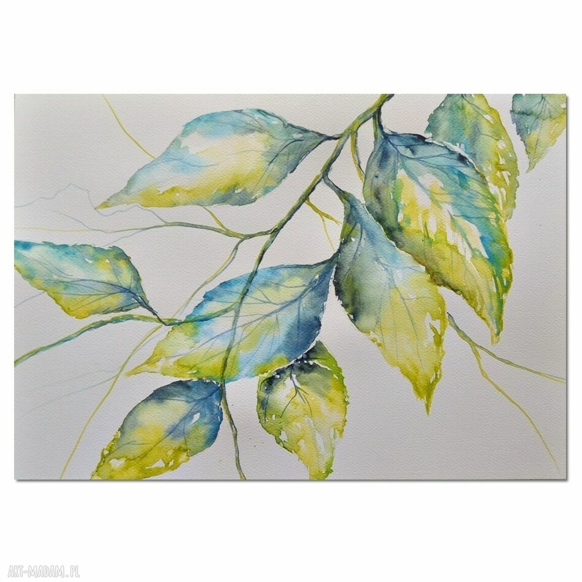Liście - akwarela obraz (ok. 30x40 cm), sygnowana praca ręczna