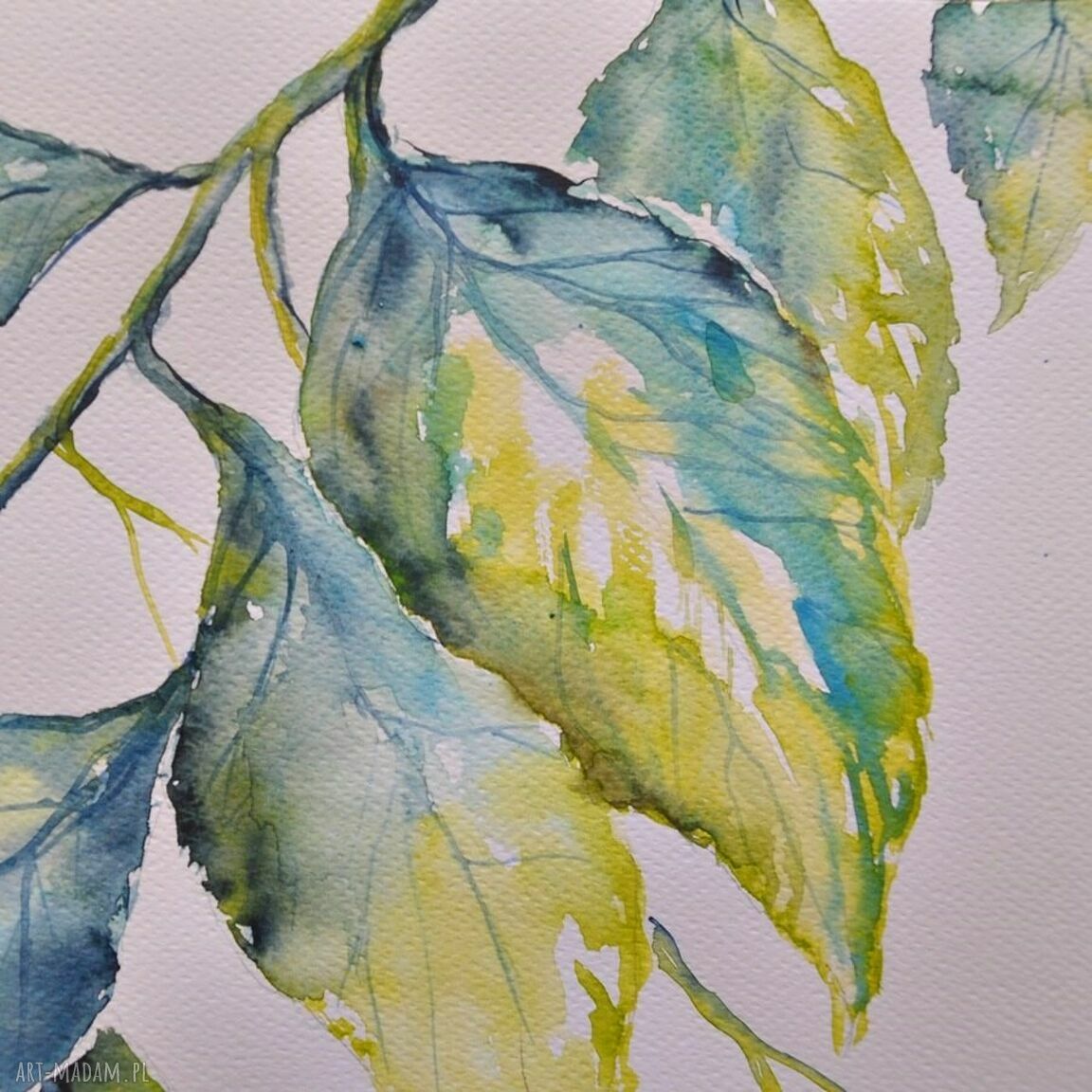 Liście - akwarela obraz (ok. 30x40 cm), sygnowana praca ręczna
