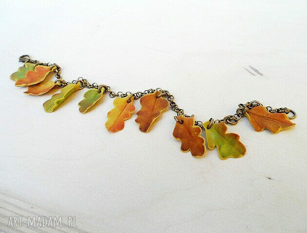 Liście dębu - bransoletka handmade z masy FIMO (jesień)