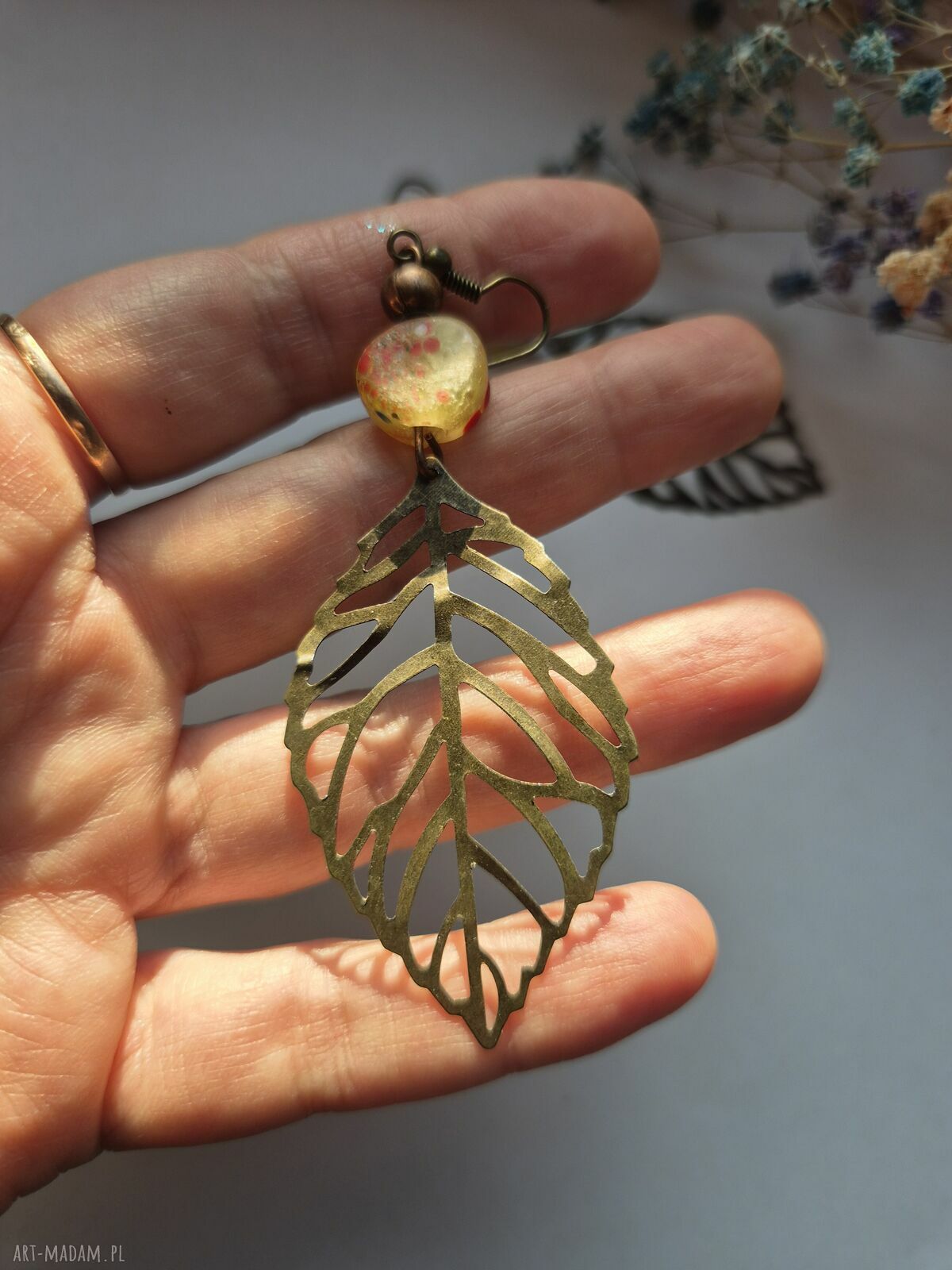 Kolczyki liście lekkie - Boho Box X1 z kolorowymi koralikami