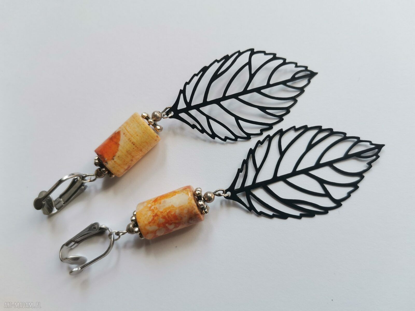 Klipsy liście kamieniami - etno boho Frida od Ruda Klara (handmade)