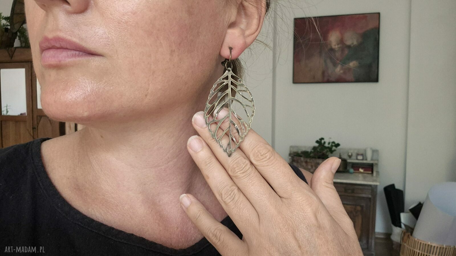 Klipsy liście folk boho Frida - beżowe klipsy damskie