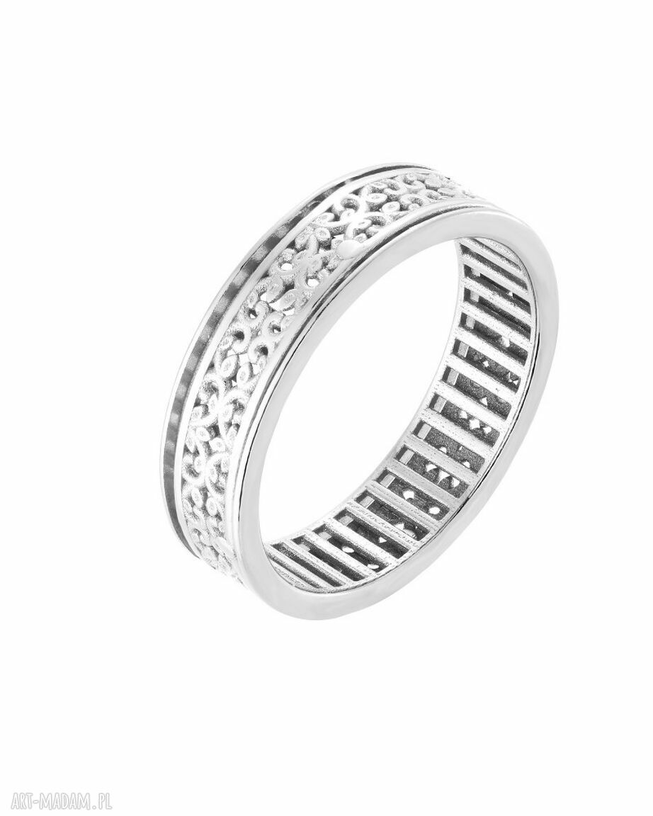 Srebrna obrączka listeczkami liście pierścionek obrotowy