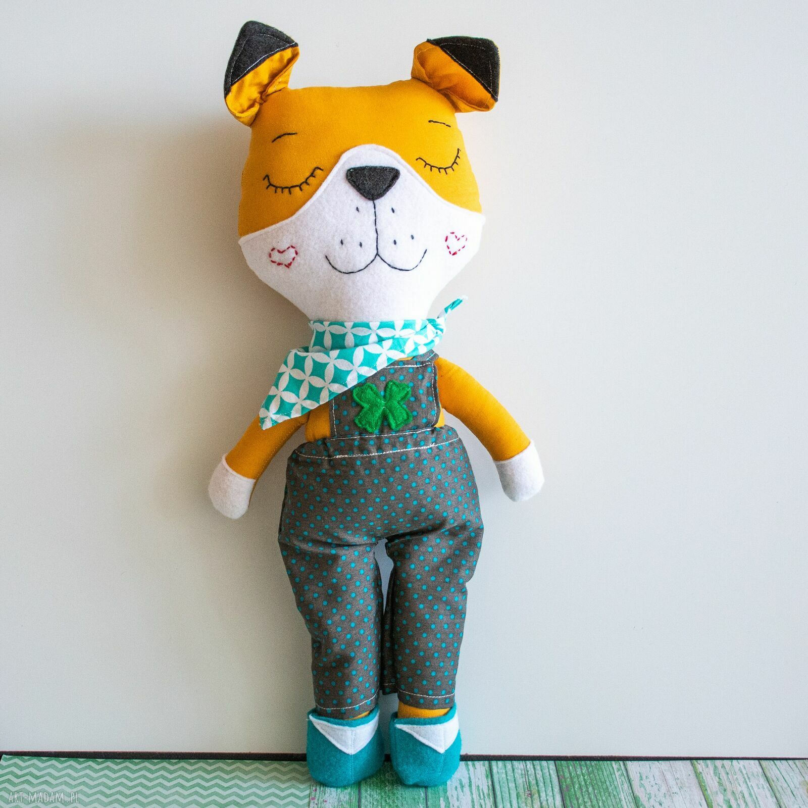 Lisek Adaś 41 cm - maskotka handmade z zestawem ubranek