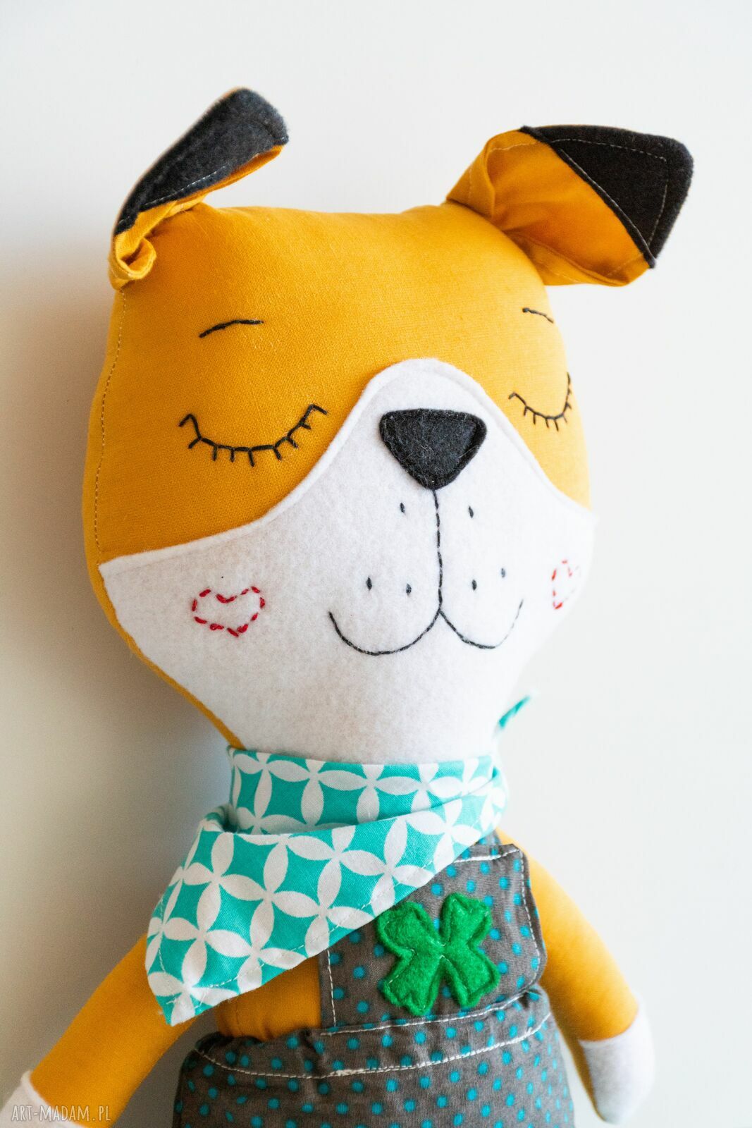 Lisek Adaś 41 cm - maskotka handmade z zestawem ubranek
