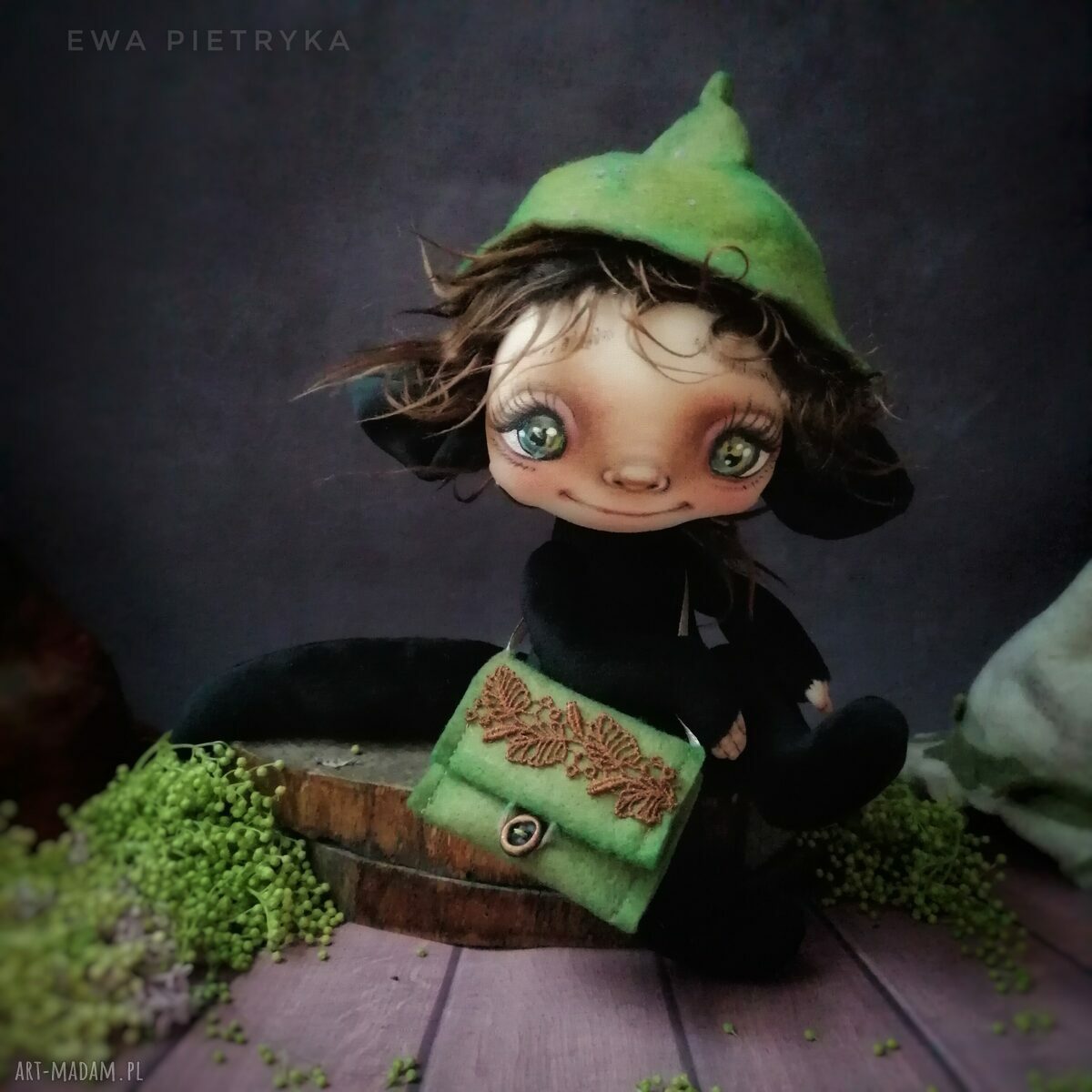 Lisi Chochlik czarny - artystyczna lalka kolekcjonerska handmade