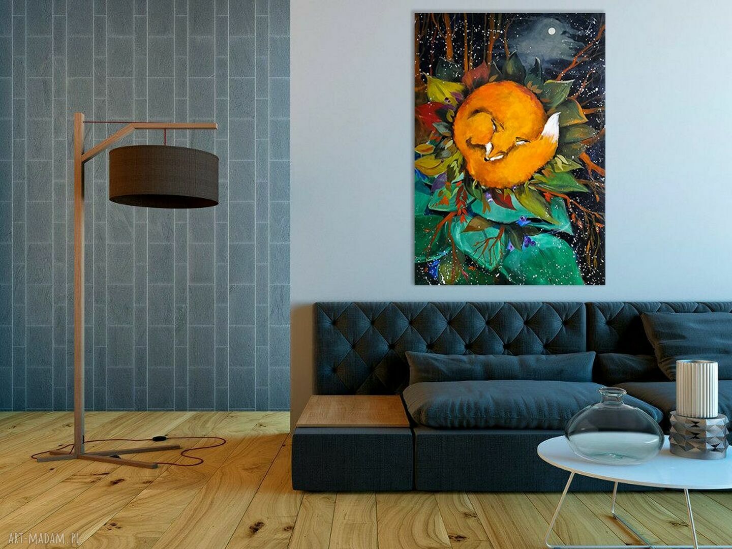 „LISIA NOC” obraz akrylowy na płótnie 100x70 cm - śpiący lis