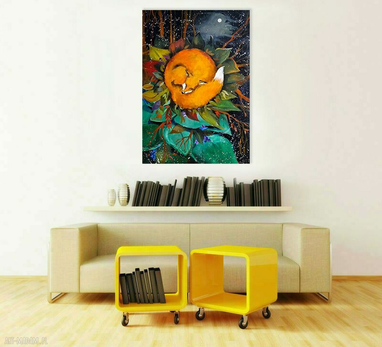 „LISIA NOC” obraz akrylowy na płótnie 100x70 cm - śpiący lis