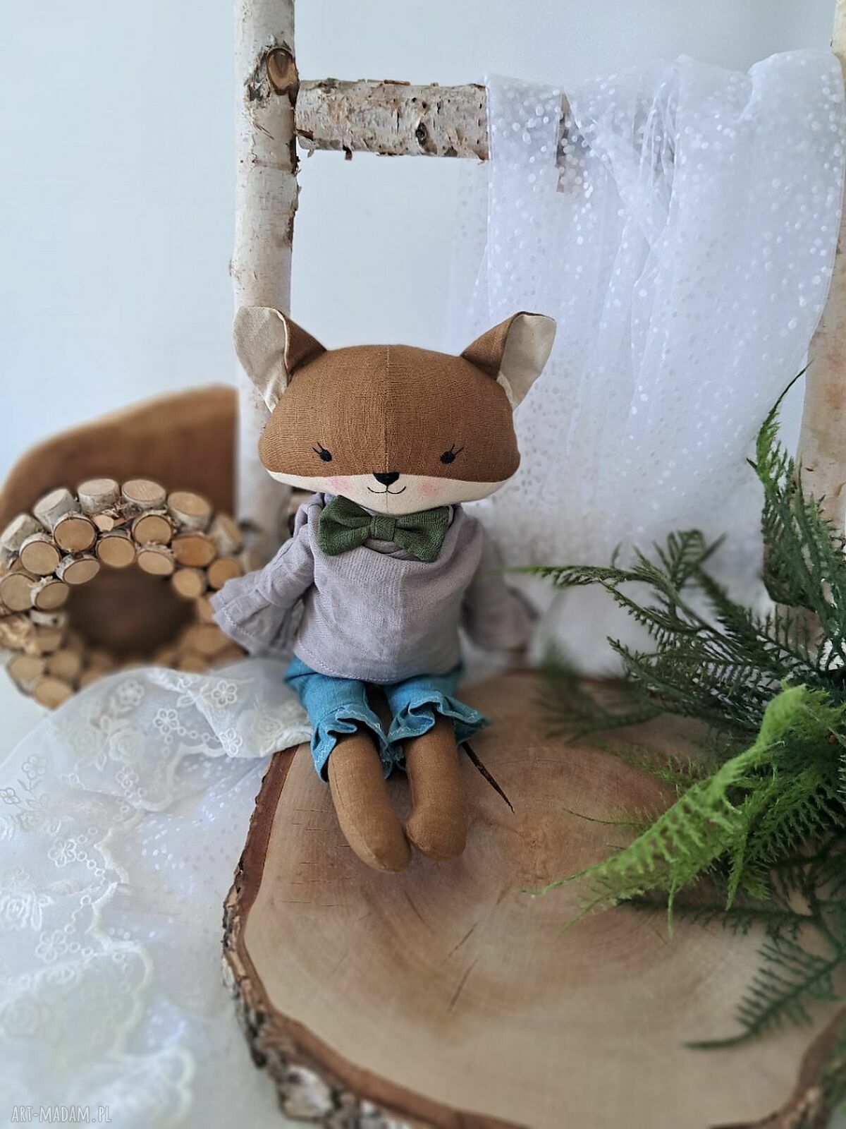 Lniana lisiczka - naturalna maskotka przytulanka 40-42 cm
