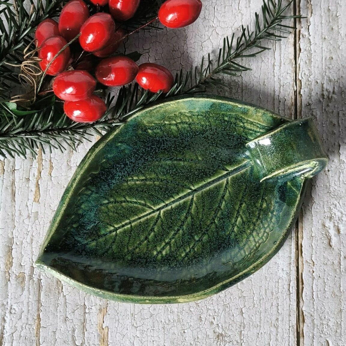 Listek z uchwytem - ceramiczna podstawka na świecę i biżuterię
