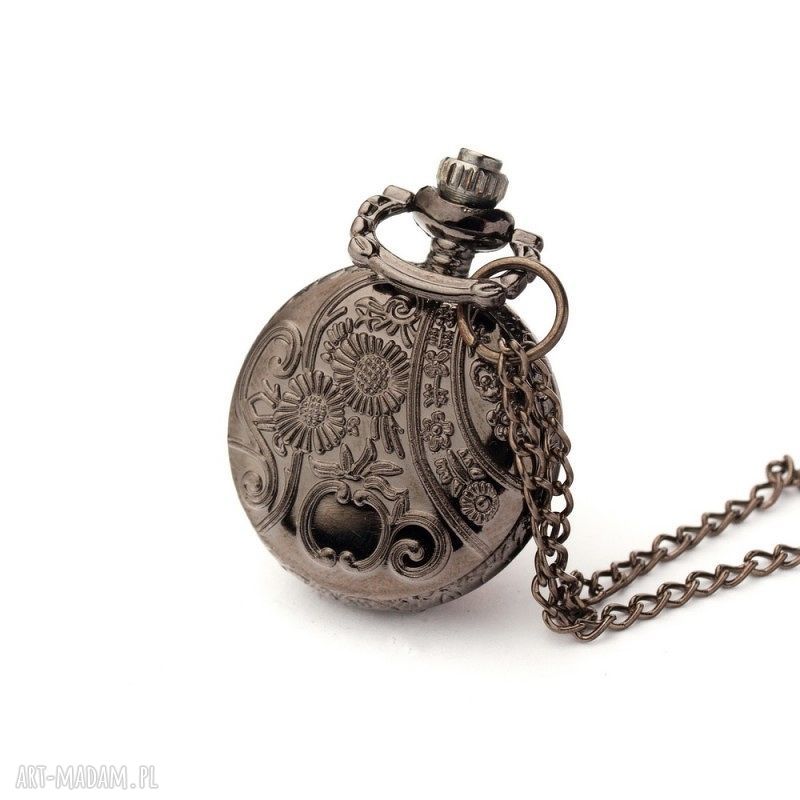 Zegarek-wisiorek Listki Black - handmade z japońskim mechanizmem kwarcowym