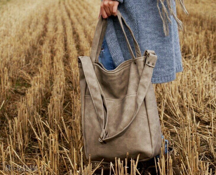 Piaskowa torba na ramię IKS Pocket Vege z eko skóry A4