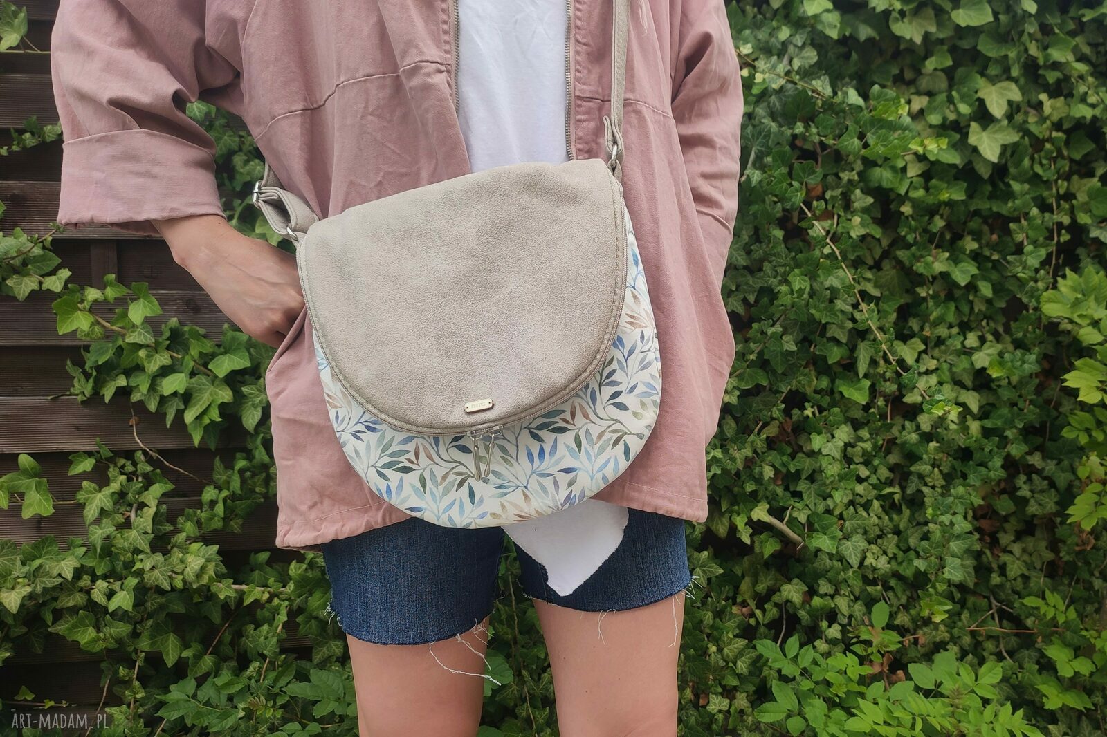 Listonoszka nubuk beż łąka XS Handmade
