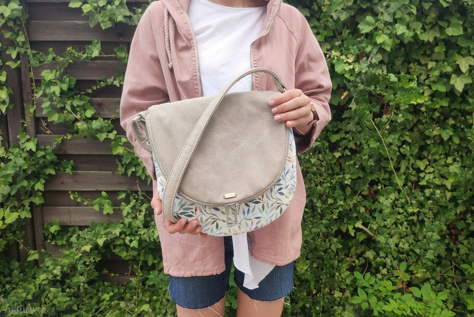 Listonoszka nubuk beż łąka XS Handmade