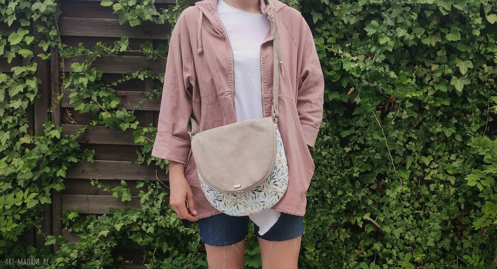 Listonoszka nubuk beż łąka XS Handmade