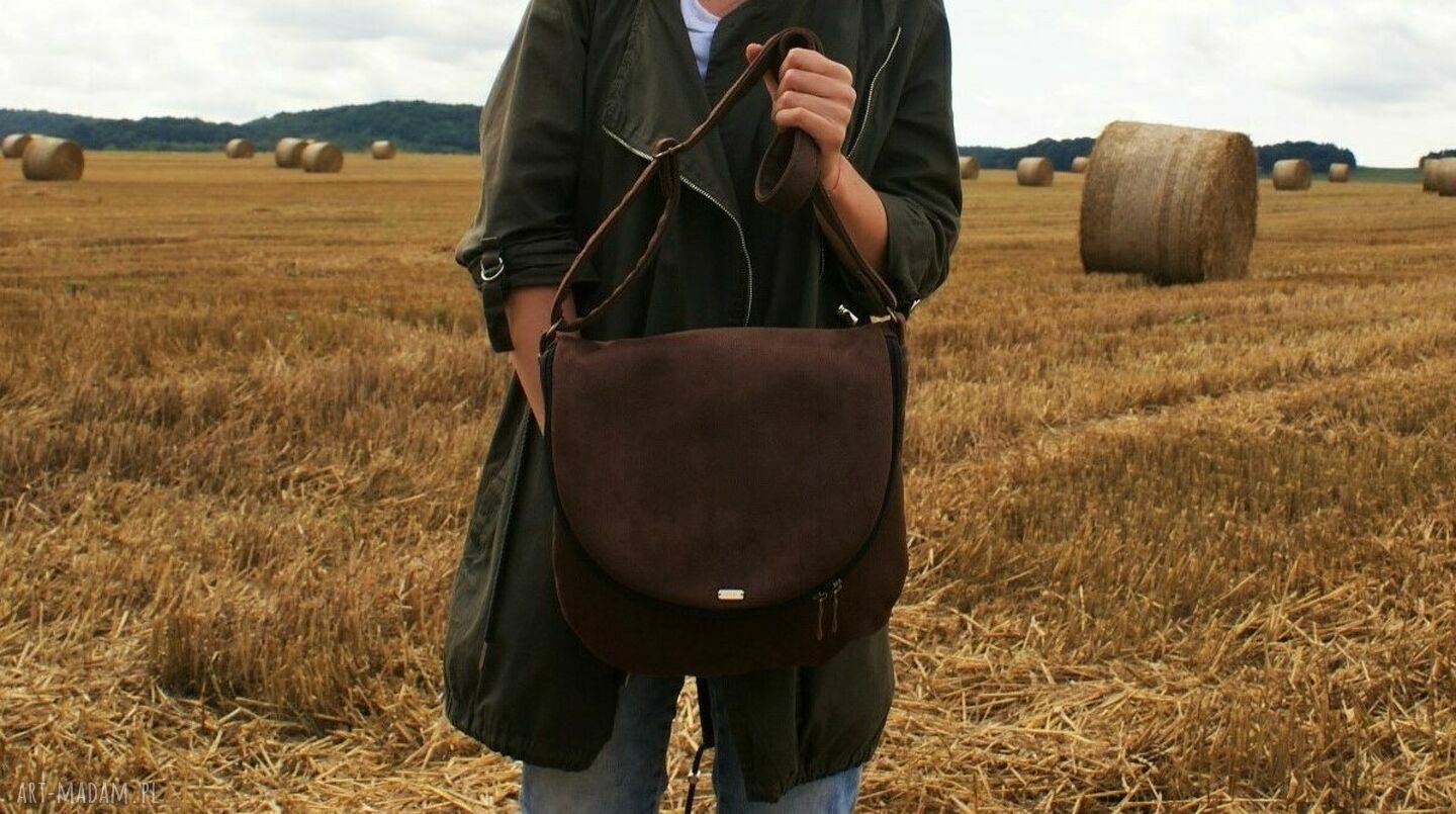 Listonoszka nubuk brąz Handmade
