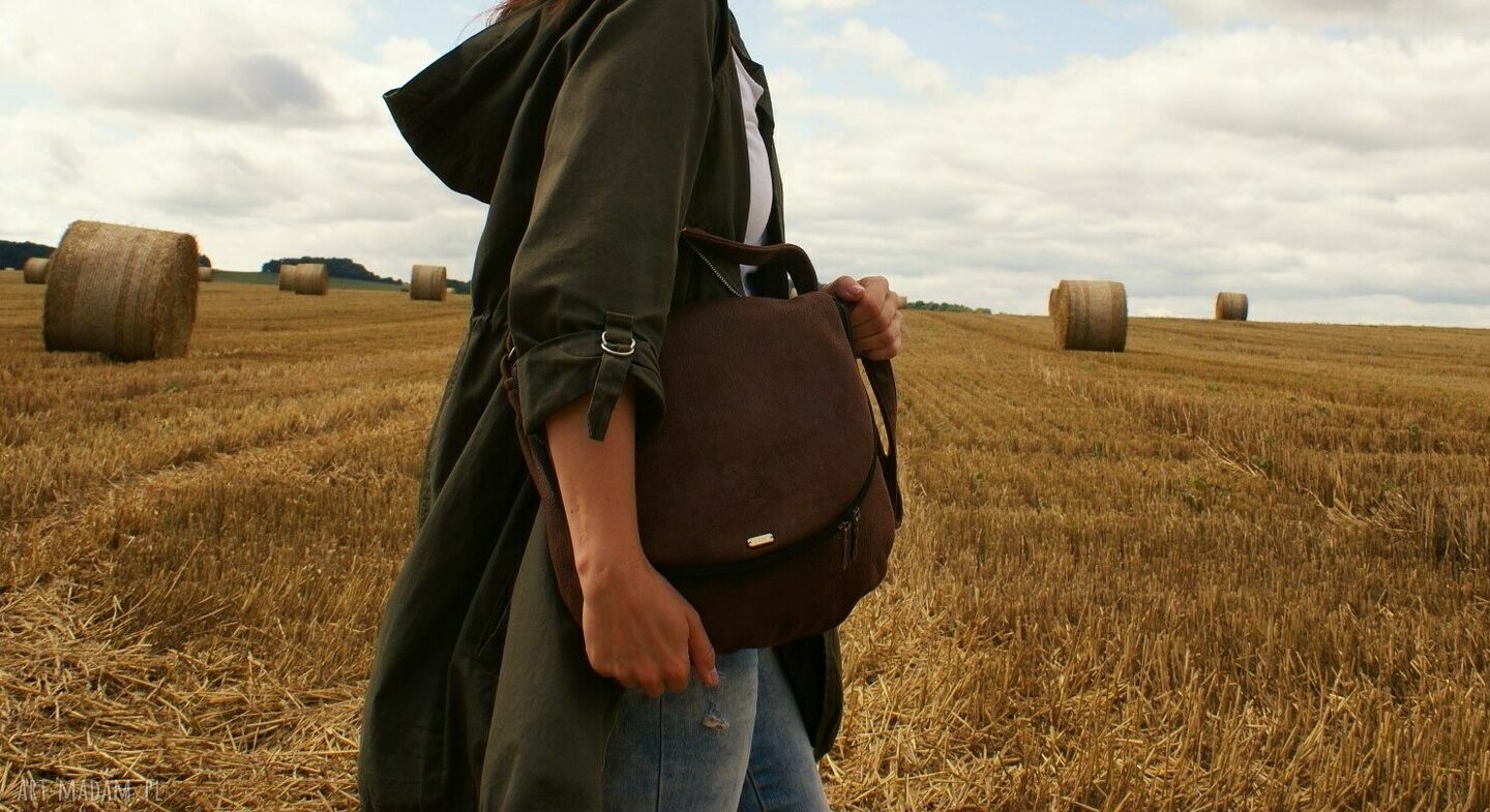 Listonoszka nubuk brąz Handmade