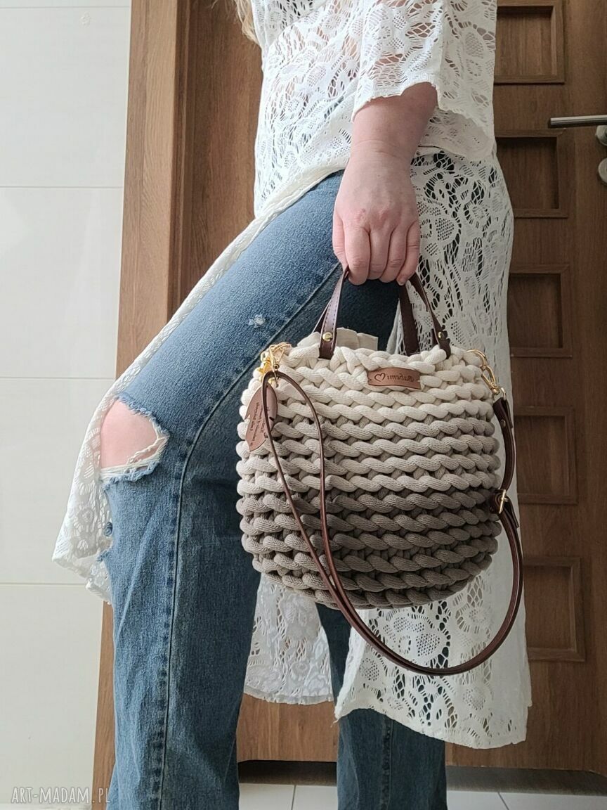 Torebka listonoszka Boho Wave Bag z sznurka bawełnianego w ombre beżowo-kawowym