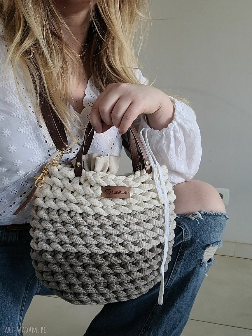 Torebka listonoszka Boho Wave Bag z sznurka bawełnianego w ombre beżowo-kawowym