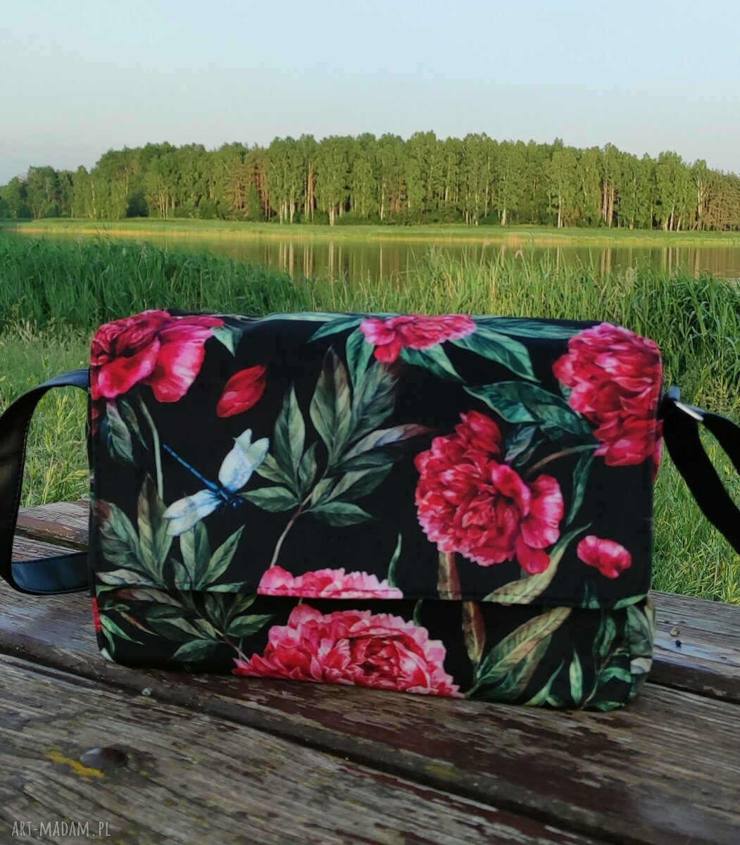 Listonoszka z klapką Piwonie i Peonie - na ramię
