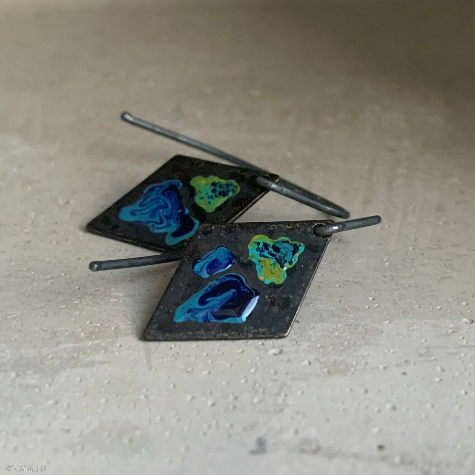 Kolczyki Little Flowers - Orchid Dark Blue & Lemon Green
