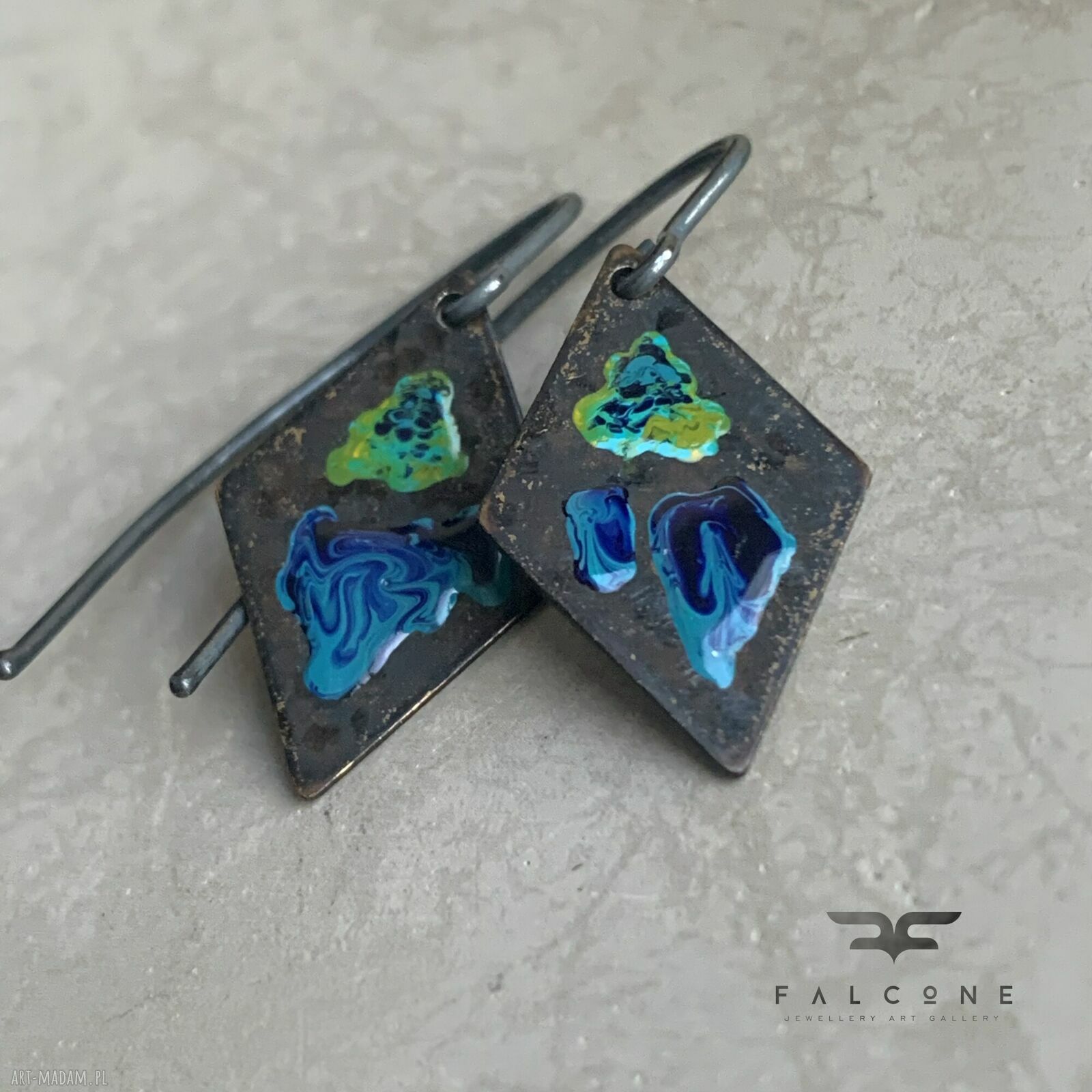 Kolczyki Little Flowers - Orchid Dark Blue & Lemon Green