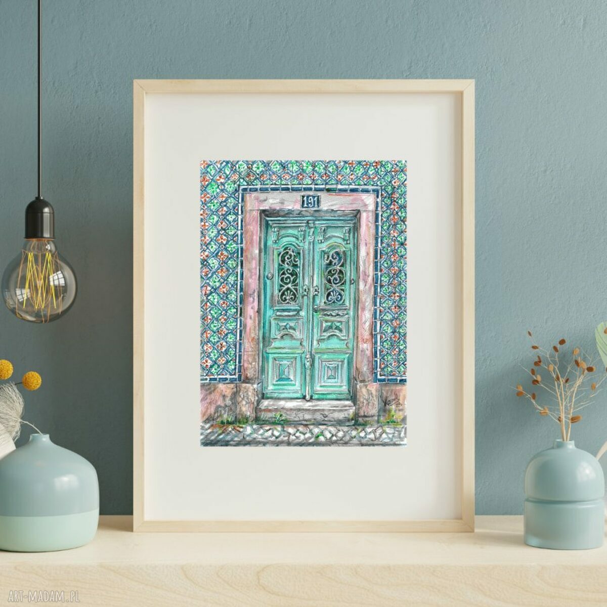 Plakat A4 Lizbona 7 - turkusowo-różowy klimat Portugalii