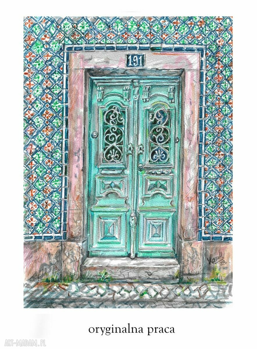 Plakat A4 Lizbona 7 - turkusowo-różowy klimat Portugalii