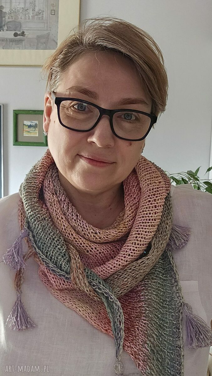 Lniana chusta boho na drutach z chwostami (ok. 160 cm)