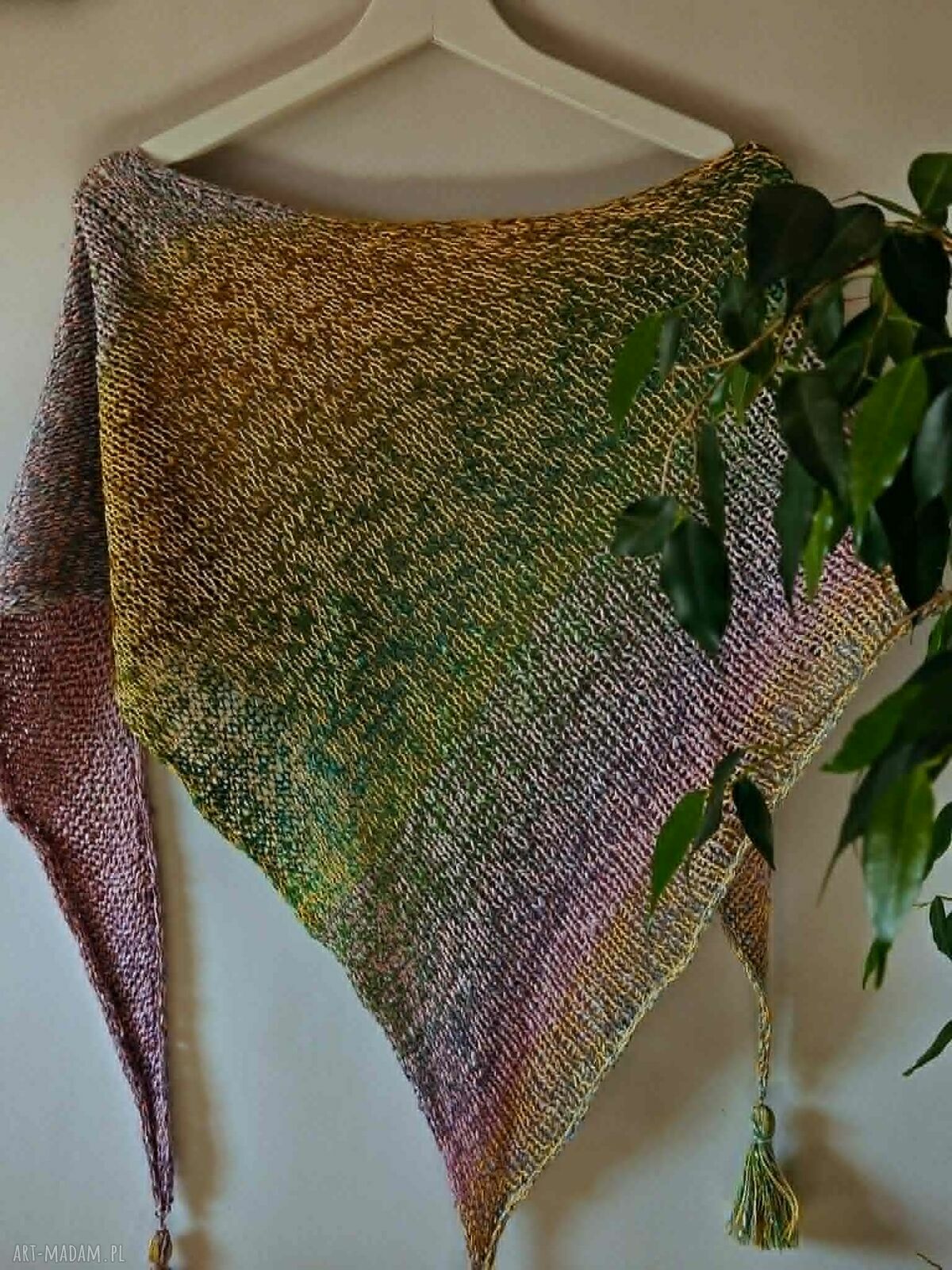 Lniana chusta boho z chwostami - 175 cm