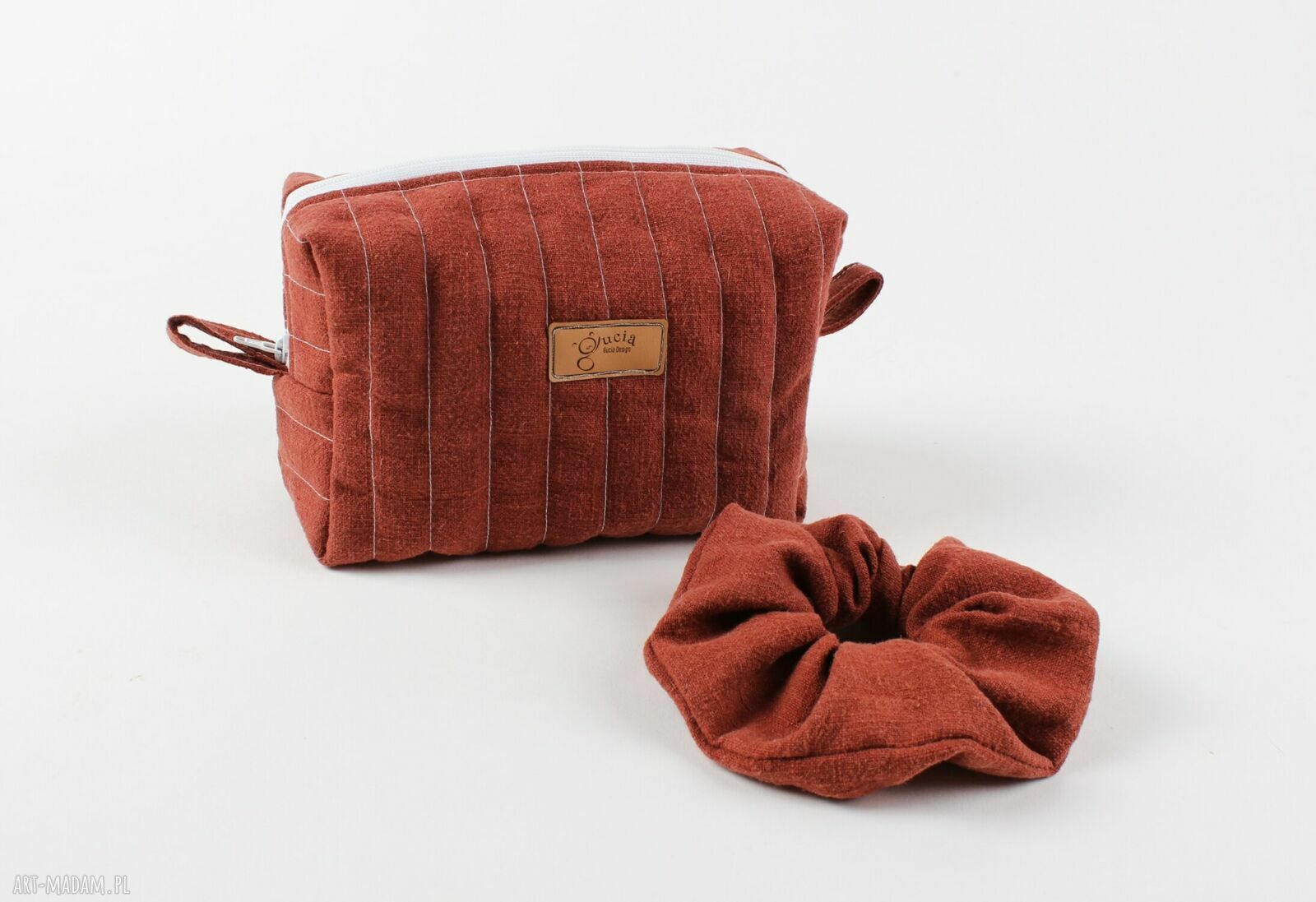Lniana kosmetyczka box z gumką scrunchie - zestaw prezentowy
