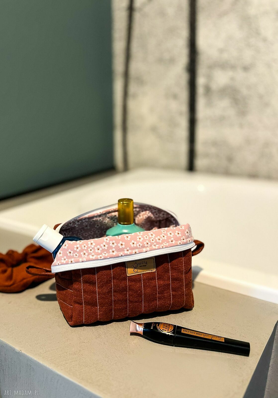 Lniana kosmetyczka box z gumką scrunchie - zestaw prezentowy