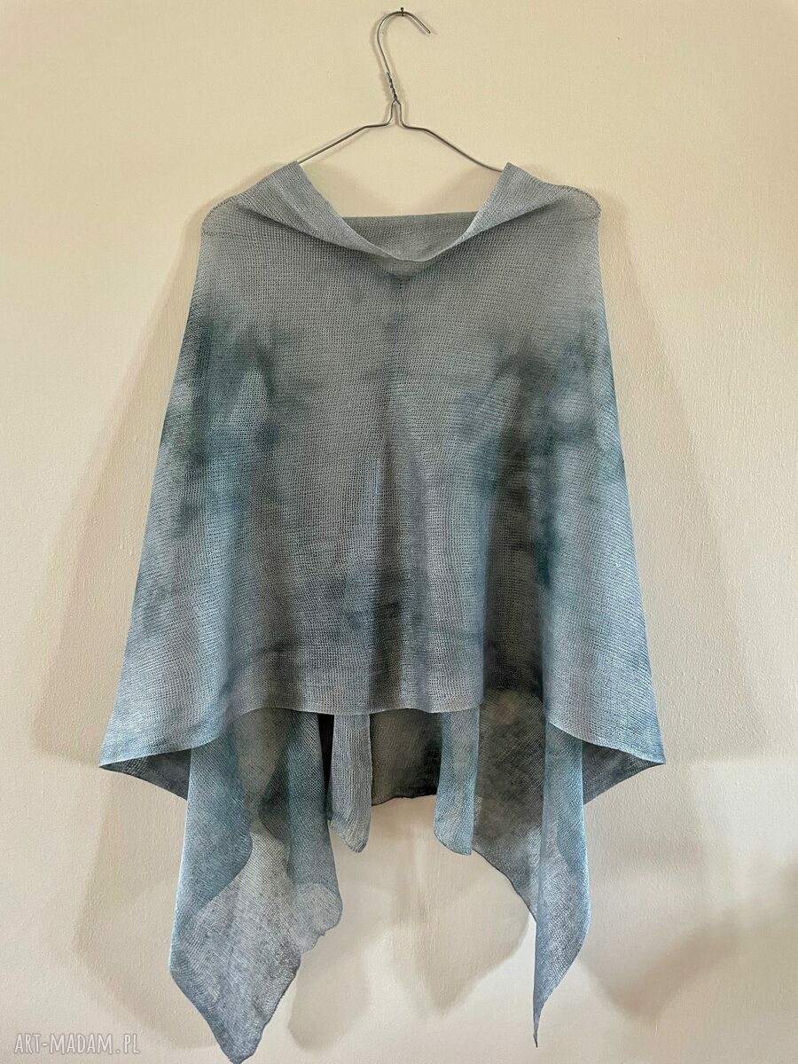Narzutka lniana w szarościach - poncho oversize damskie