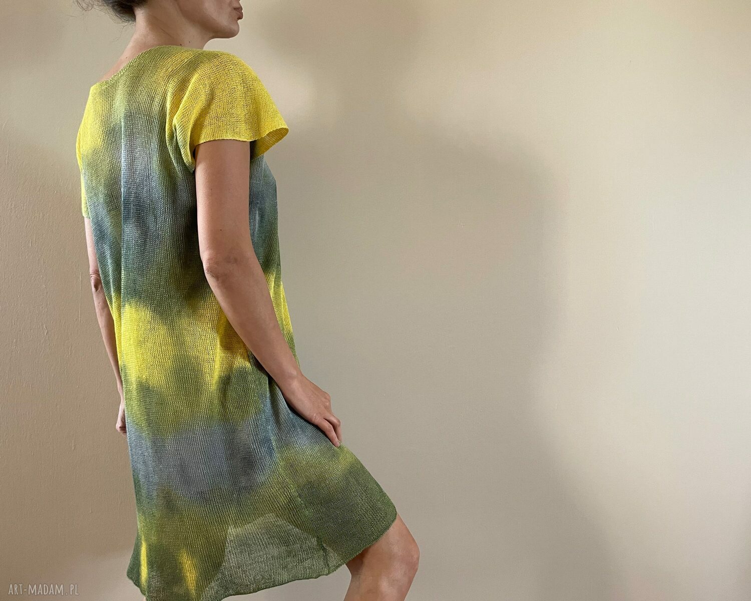 Lniana tunika żółto-szara one size - oversize S/M/L, 100% len