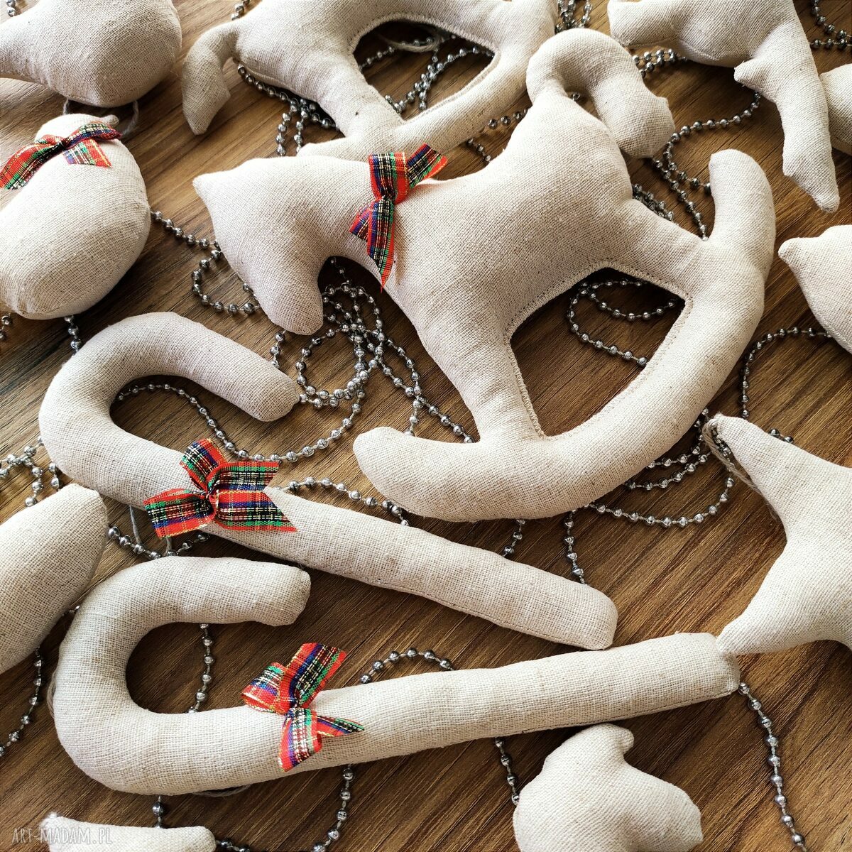 prezenty święta: Lniane ozdoby choinkowe zestaw 18 sztuk handmade